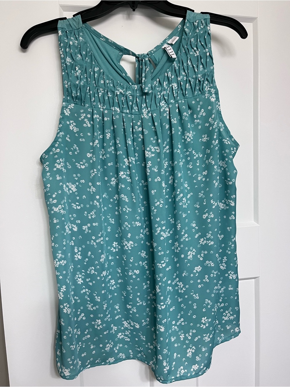 Elle Teal Floral Smocked Yoke Sleeveless Top